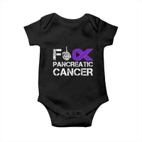 Fck Pancreatic Cancer Baby Onesie Purple Ribbon Skeleton Hand Graphic