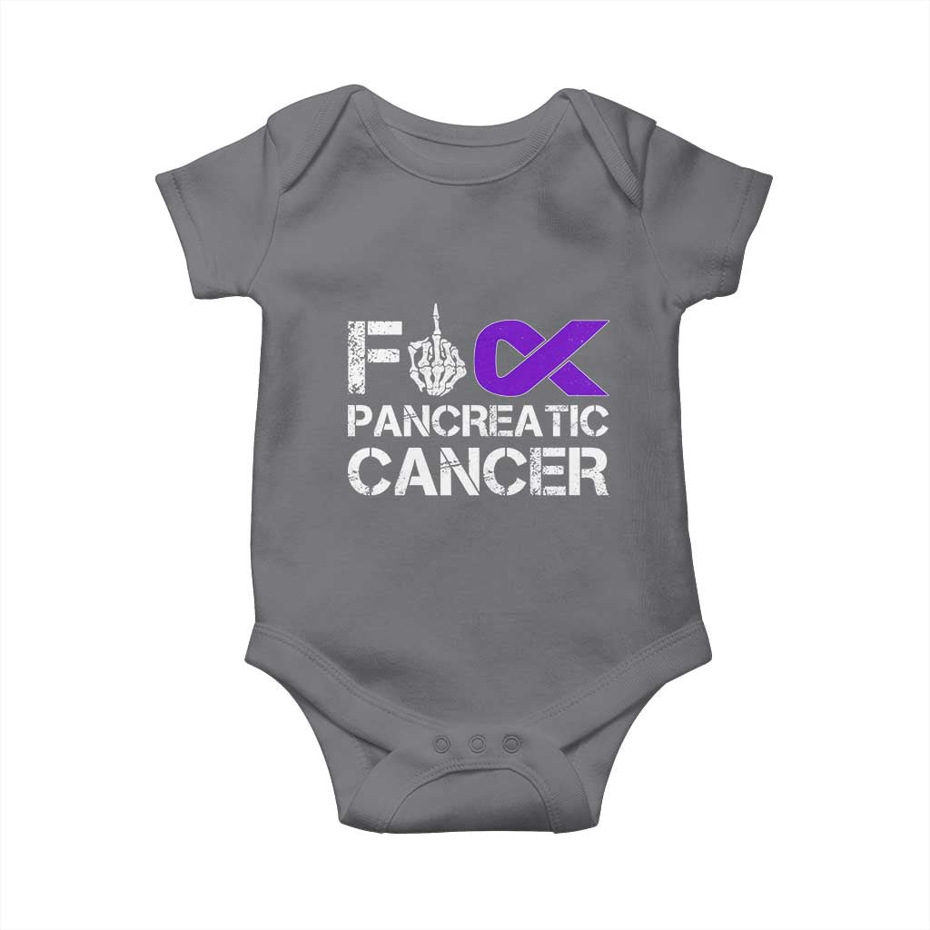 Fck Pancreatic Cancer Baby Onesie Purple Ribbon Skeleton Hand Graphic