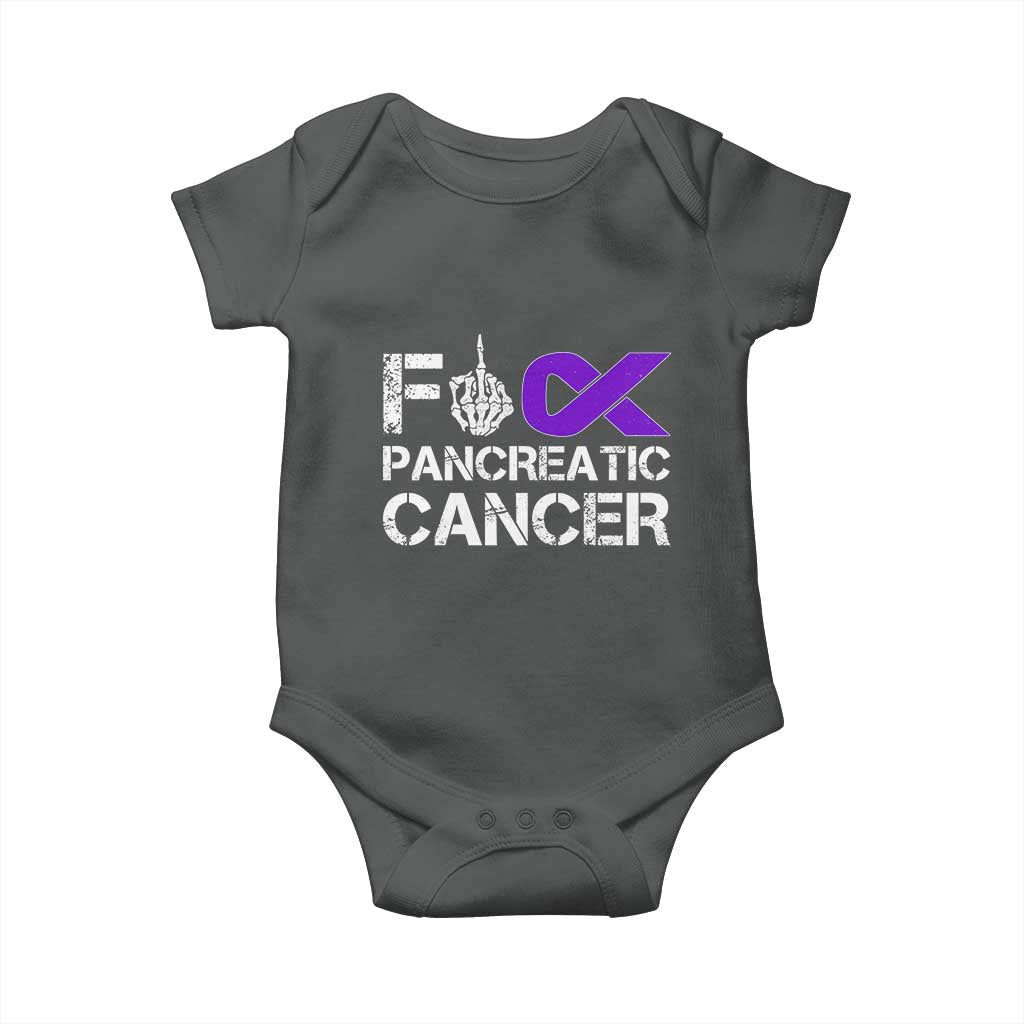 Fck Pancreatic Cancer Baby Onesie Purple Ribbon Skeleton Hand Graphic