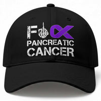 Fck Pancreatic Cancer Baseball Cap Purple Ribbon Skeleton Hand Graphic