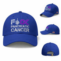 Fck Pancreatic Cancer Baseball Cap Purple Ribbon Skeleton Hand Graphic