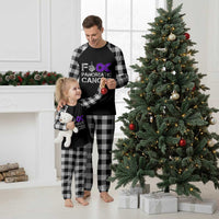 Fck Pancreatic Cancer Plaid Pajama Set Purple Ribbon Skeleton Hand Graphic