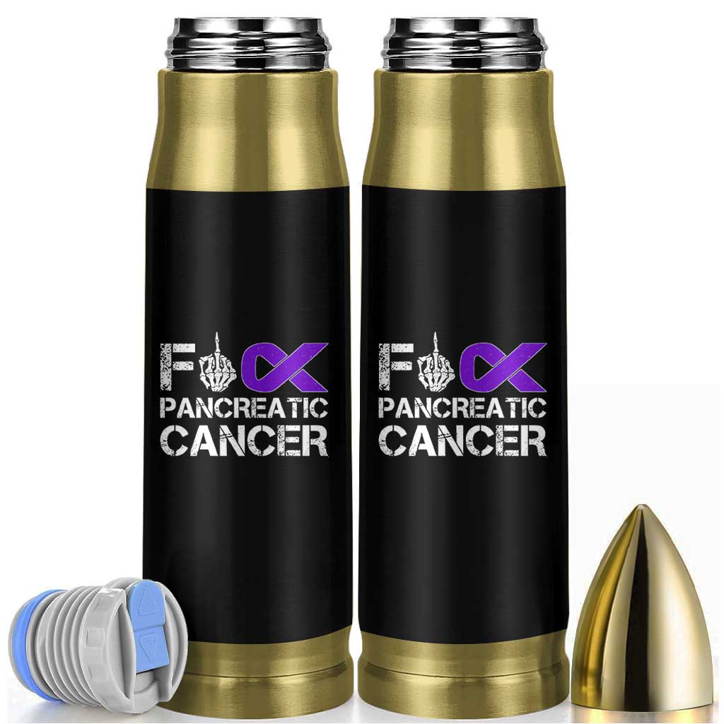 Fck Pancreatic Cancer Bullet Tumbler Purple Ribbon Skeleton Hand Graphic