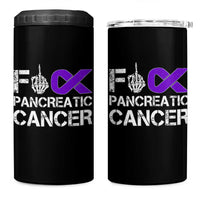 Fck Pancreatic Cancer 4 in 1 Can Cooler Tumbler Purple Ribbon Skeleton Hand Graphic