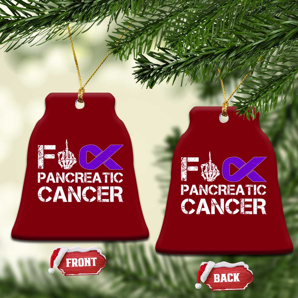 Fck Pancreatic Cancer Ceramic Ornament Purple Ribbon Skeleton Hand Graphic