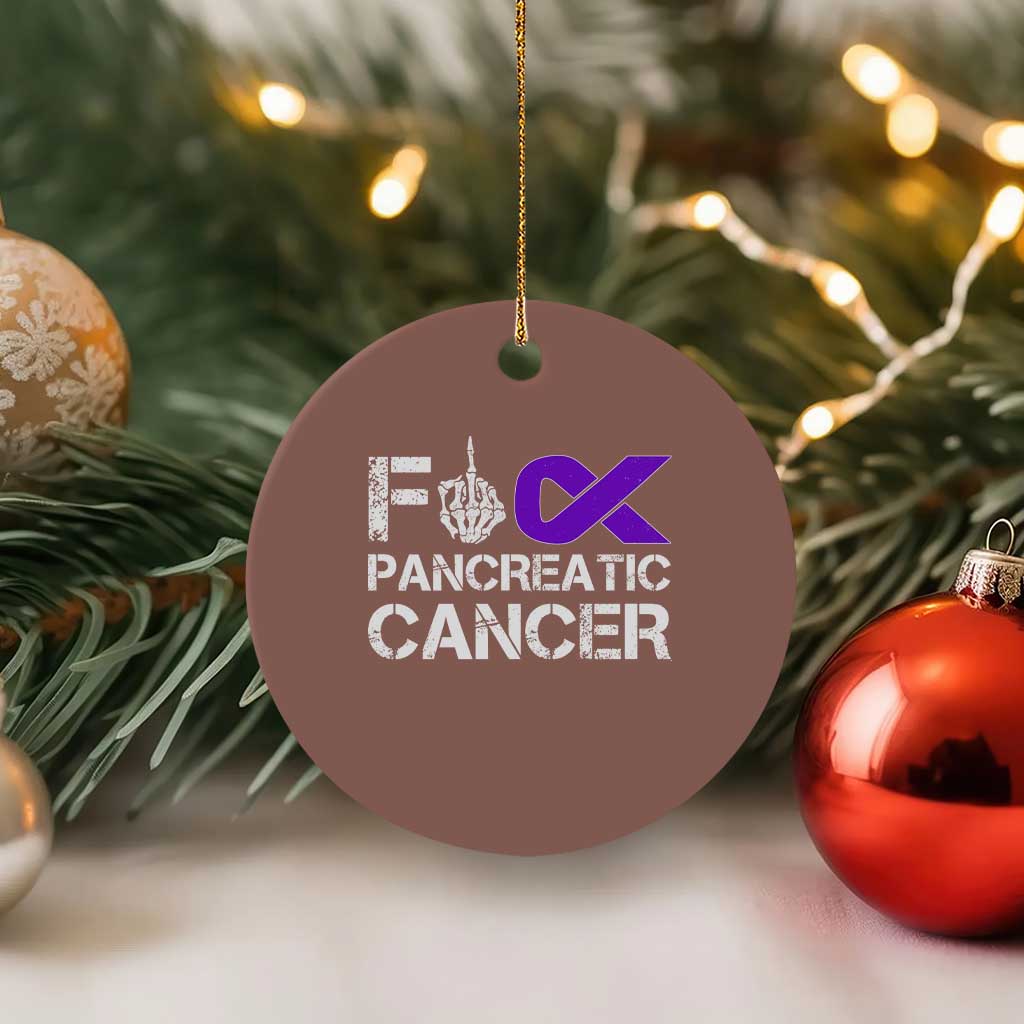 Fck Pancreatic Cancer Ceramic Ornament Purple Ribbon Skeleton Hand Graphic