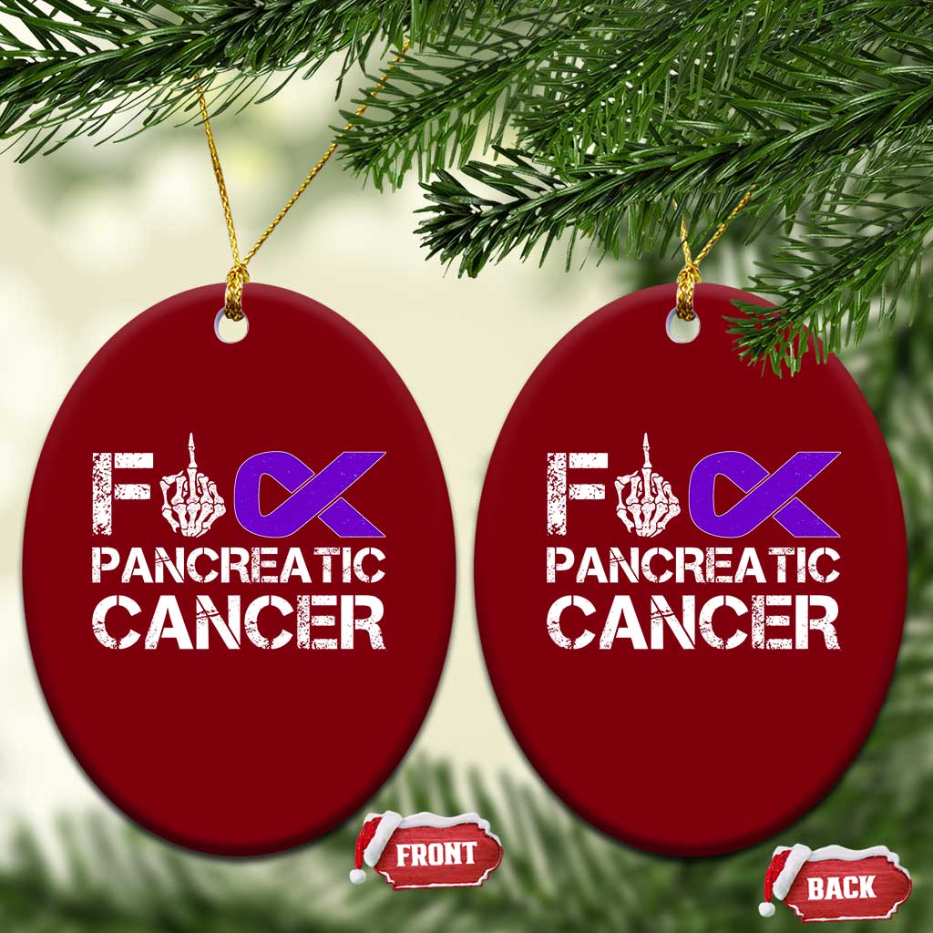 Fck Pancreatic Cancer Ceramic Ornament Purple Ribbon Skeleton Hand Graphic
