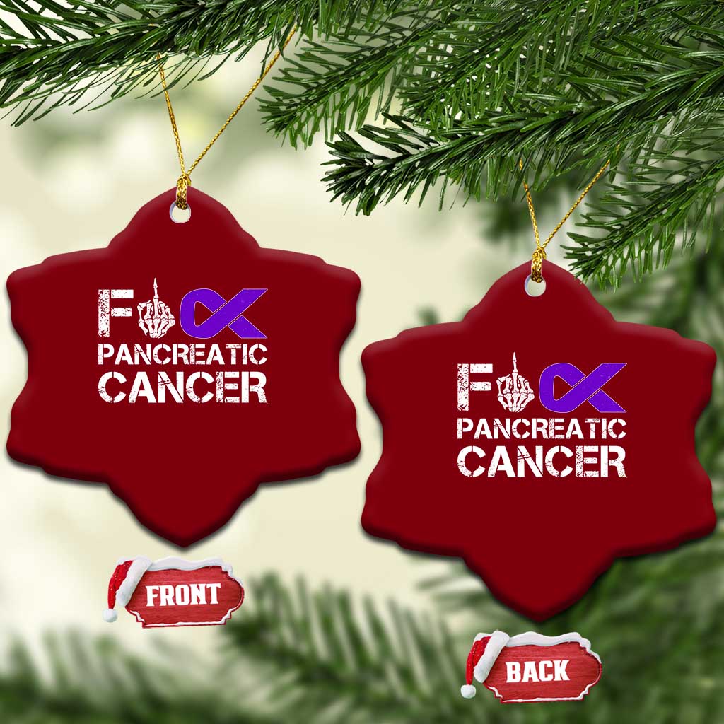 Fck Pancreatic Cancer Ceramic Ornament Purple Ribbon Skeleton Hand Graphic