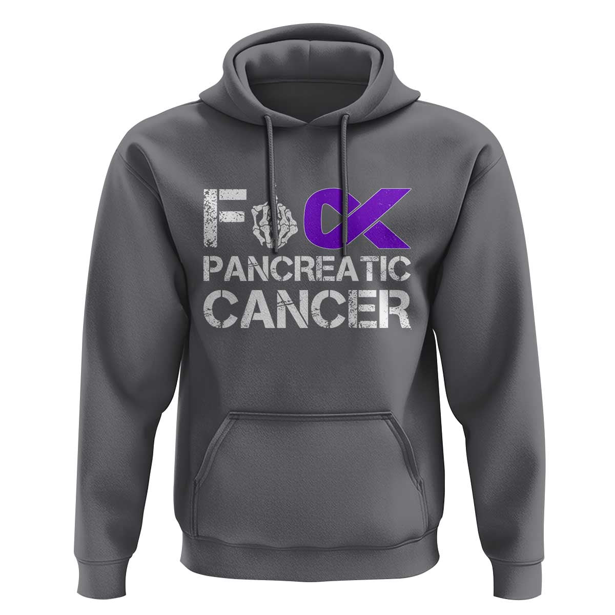 Fck Pancreatic Cancer Hoodie Purple Ribbon Skeleton Hand Graphic