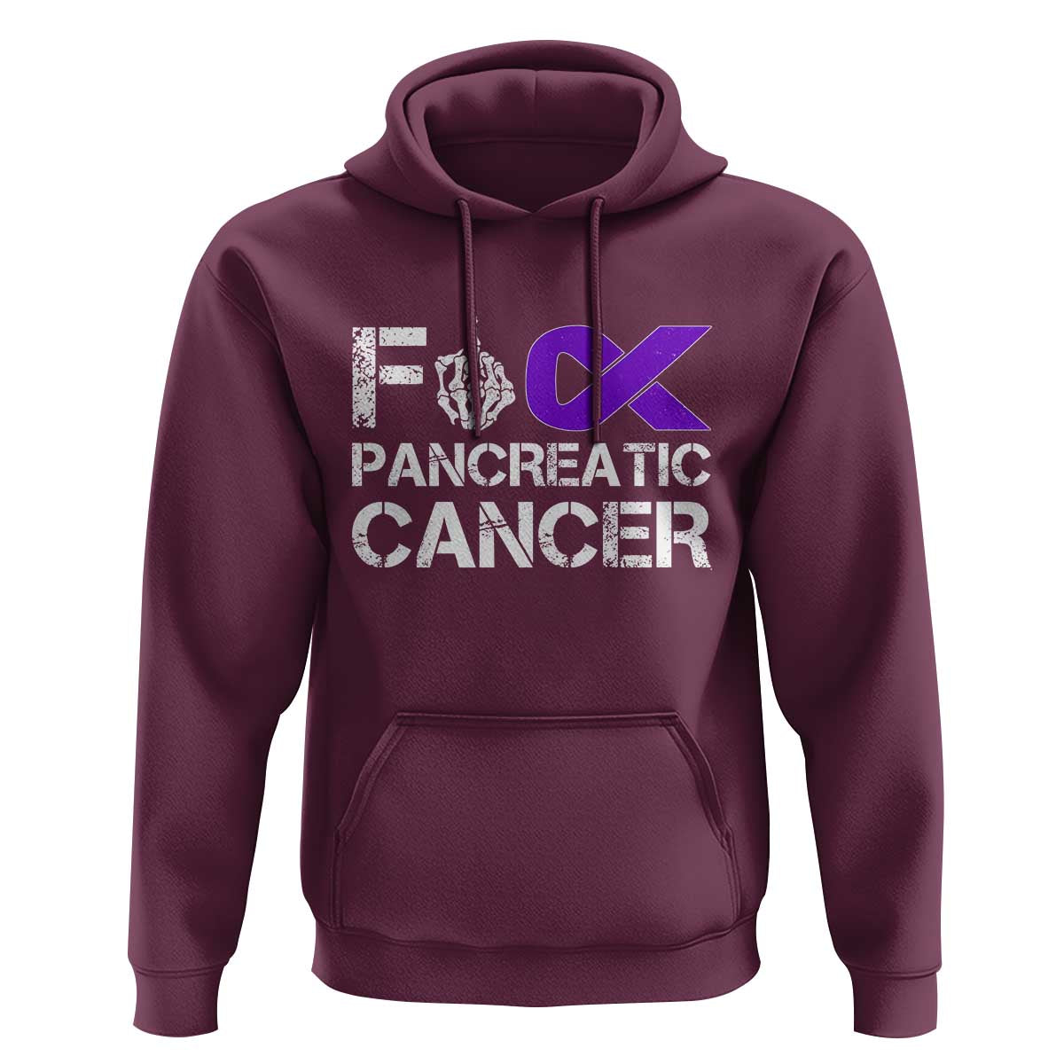 Fck Pancreatic Cancer Hoodie Purple Ribbon Skeleton Hand Graphic