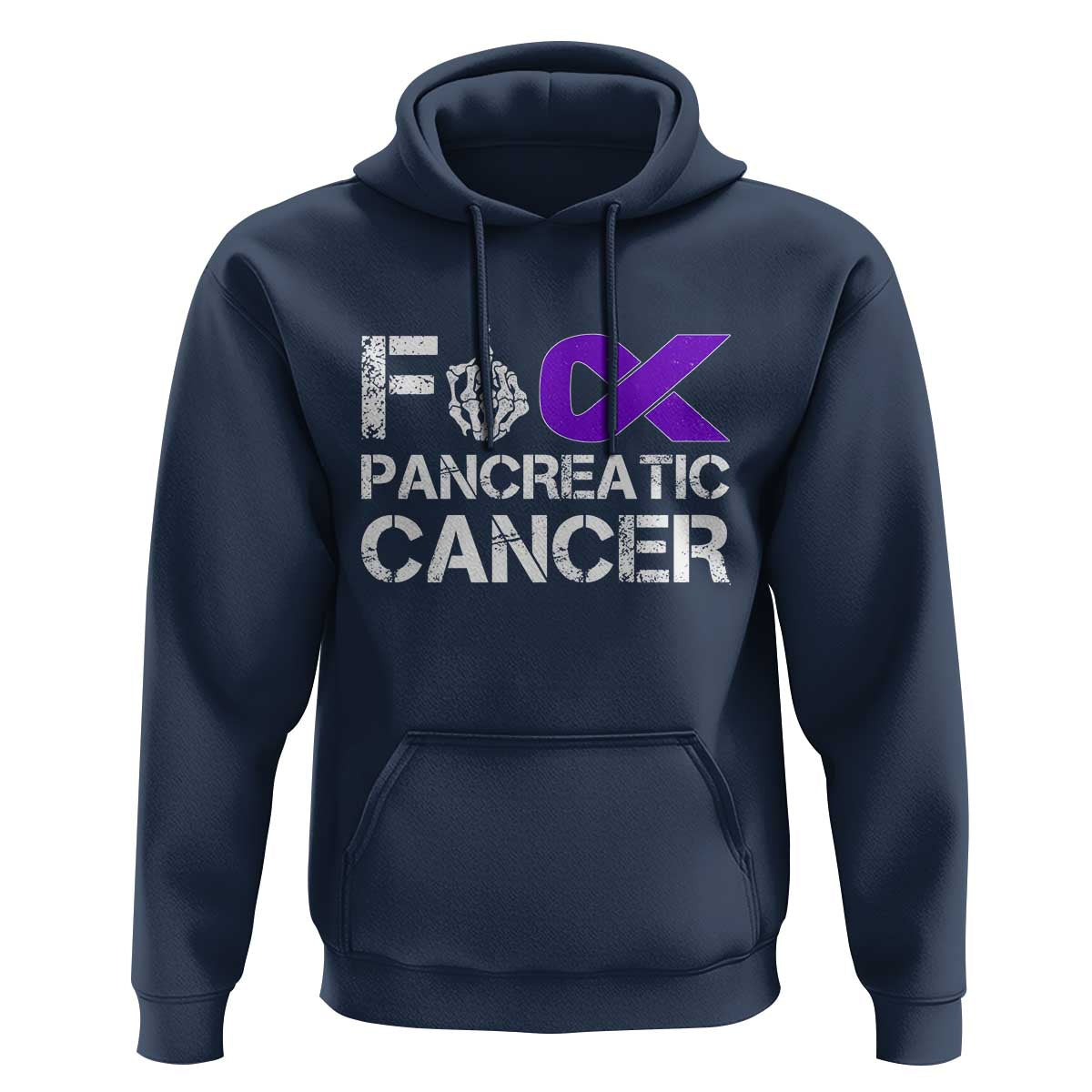 Fck Pancreatic Cancer Hoodie Purple Ribbon Skeleton Hand Graphic
