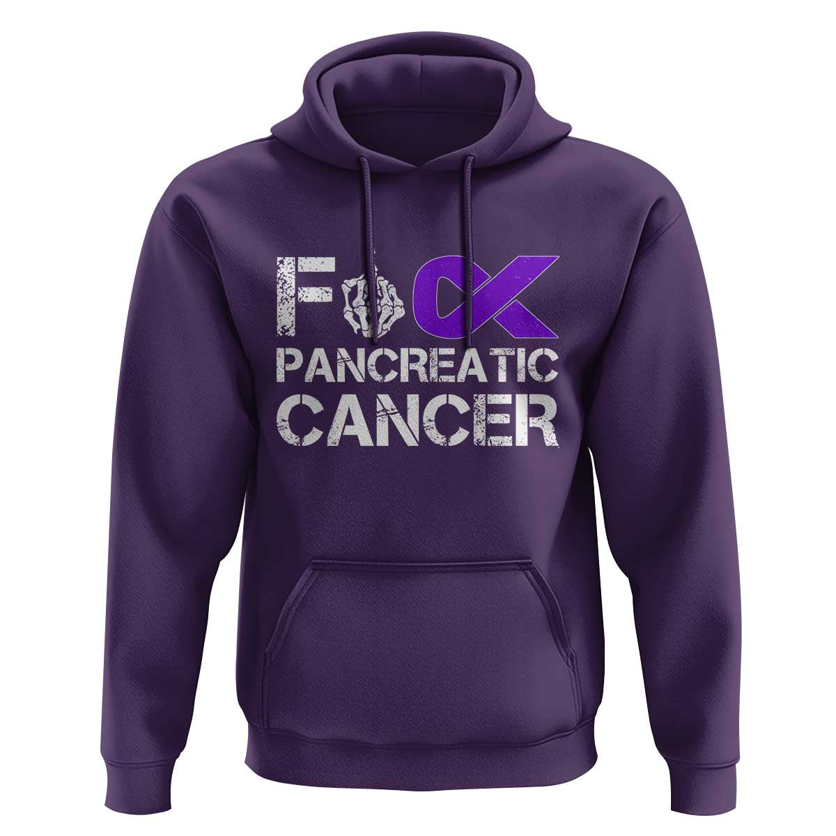 Fck Pancreatic Cancer Hoodie Purple Ribbon Skeleton Hand Graphic