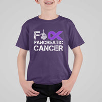 Fck Pancreatic Cancer T Shirt For Kid Purple Ribbon Skeleton Hand Graphic