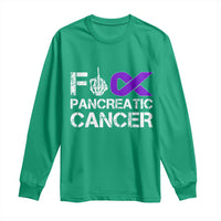 Fck Pancreatic Cancer Long Sleeve Shirt Purple Ribbon Skeleton Hand Graphic