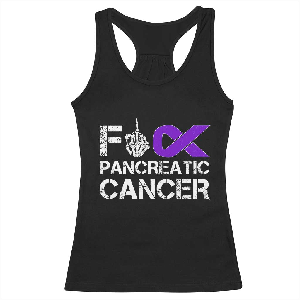 Fck Pancreatic Cancer Racerback Tank Top Purple Ribbon Skeleton Hand Graphic