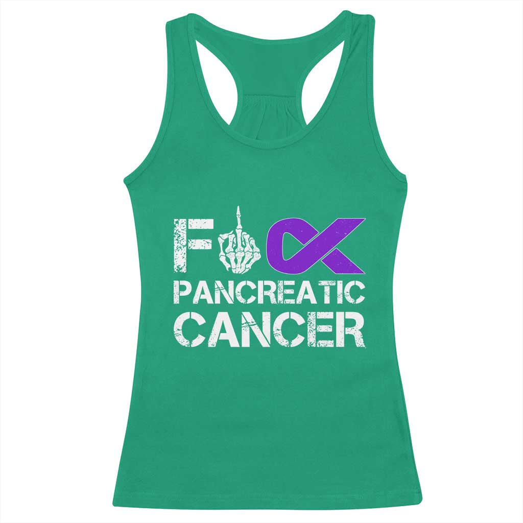 Fck Pancreatic Cancer Racerback Tank Top Purple Ribbon Skeleton Hand Graphic