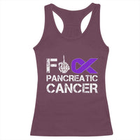 Fck Pancreatic Cancer Racerback Tank Top Purple Ribbon Skeleton Hand Graphic