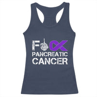 Fck Pancreatic Cancer Racerback Tank Top Purple Ribbon Skeleton Hand Graphic