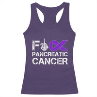 Fck Pancreatic Cancer Racerback Tank Top Purple Ribbon Skeleton Hand Graphic