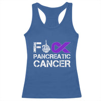 Fck Pancreatic Cancer Racerback Tank Top Purple Ribbon Skeleton Hand Graphic