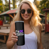 Fck Pancreatic Cancer Skinny Tumbler Purple Ribbon Skeleton Hand Graphic