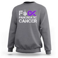 Fck Pancreatic Cancer Sweatshirt Purple Ribbon Skeleton Hand Graphic