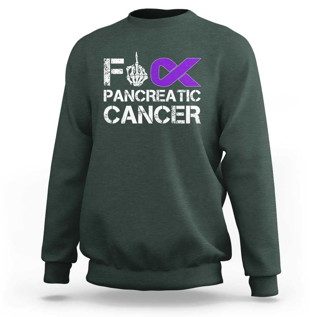 Fck Pancreatic Cancer Sweatshirt Purple Ribbon Skeleton Hand Graphic