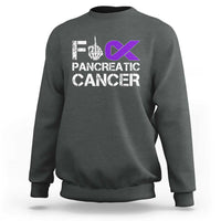 Fck Pancreatic Cancer Sweatshirt Purple Ribbon Skeleton Hand Graphic