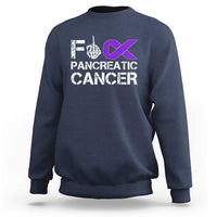 Fck Pancreatic Cancer Sweatshirt Purple Ribbon Skeleton Hand Graphic