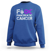 Fck Pancreatic Cancer Sweatshirt Purple Ribbon Skeleton Hand Graphic