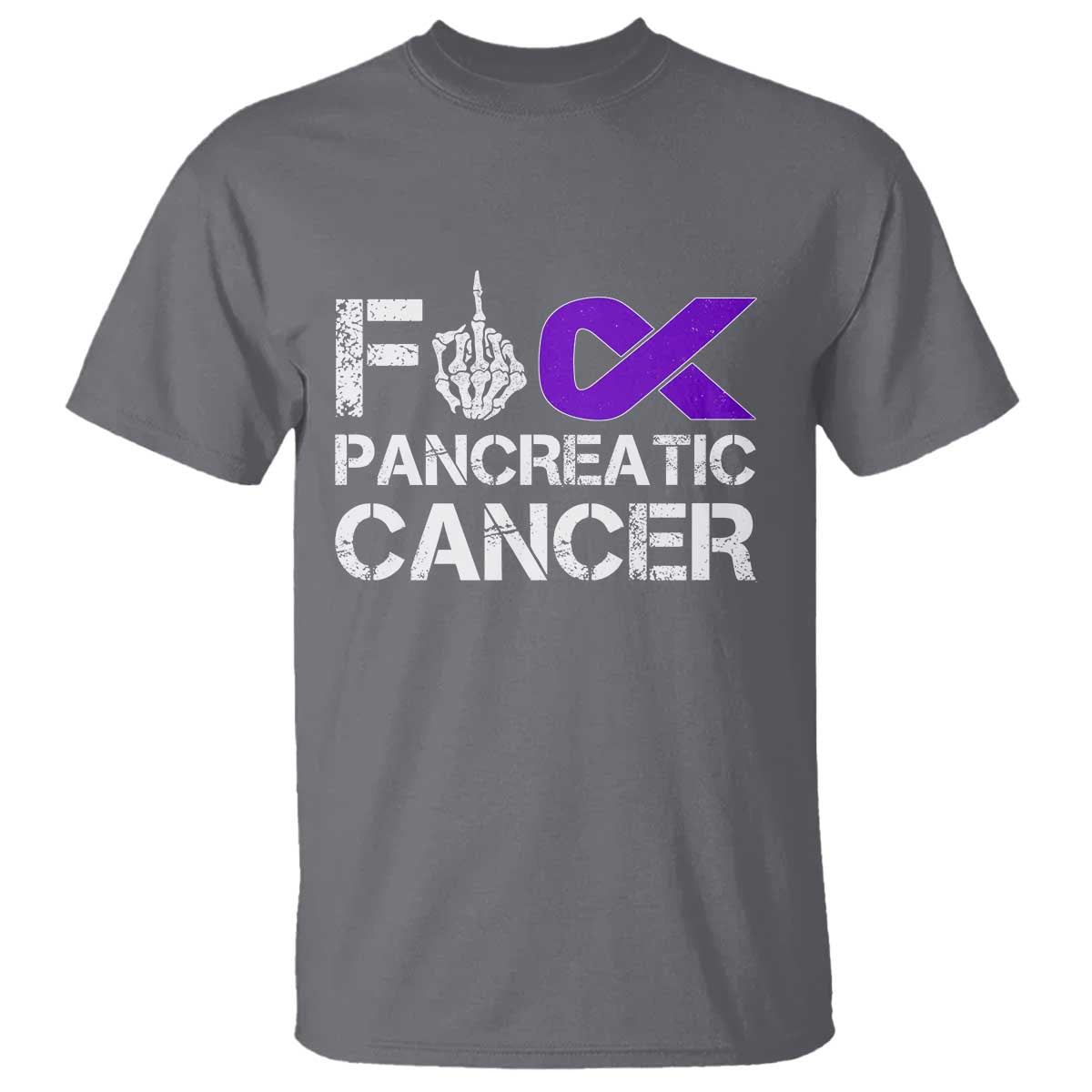 Fck Pancreatic Cancer T Shirt Purple Ribbon Skeleton Hand Graphic