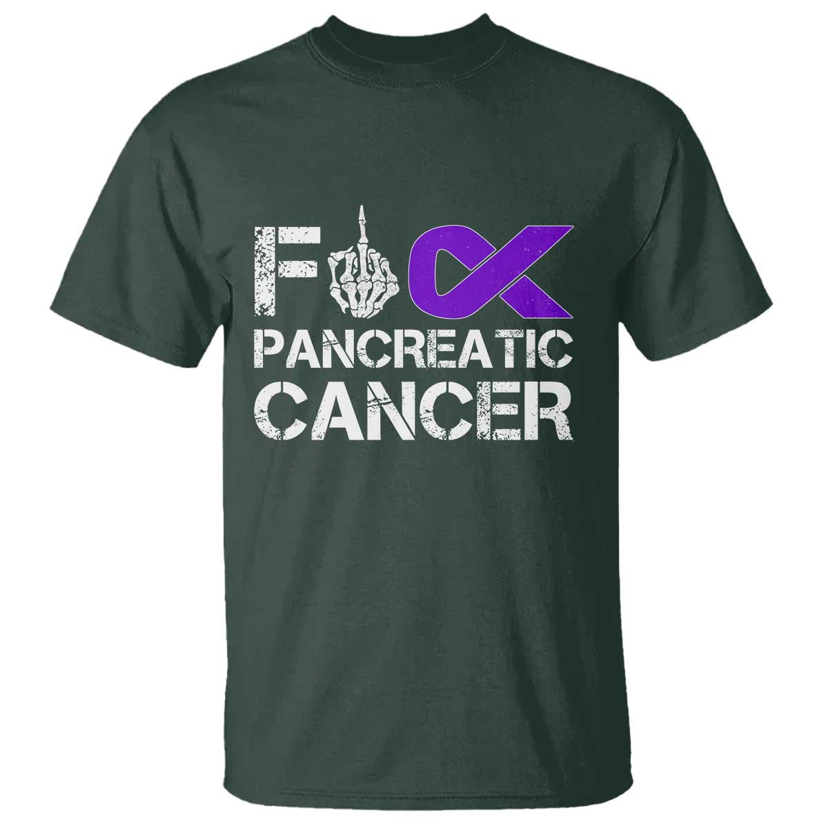 Fck Pancreatic Cancer T Shirt Purple Ribbon Skeleton Hand Graphic