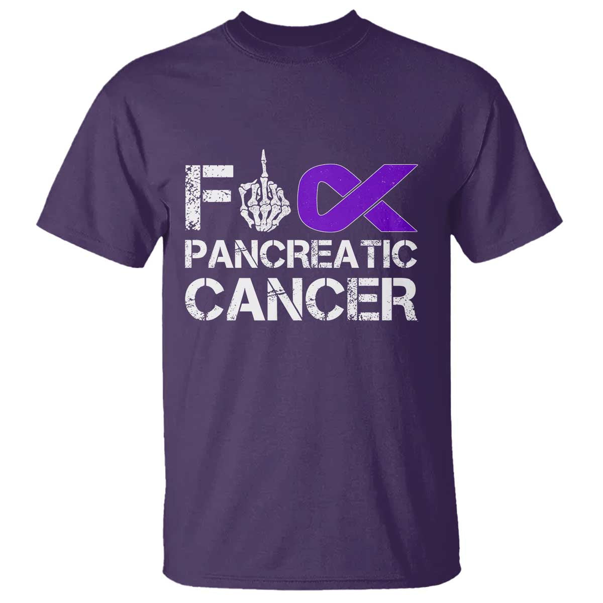 Fck Pancreatic Cancer T Shirt Purple Ribbon Skeleton Hand Graphic