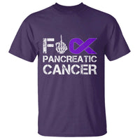 Fck Pancreatic Cancer T Shirt Purple Ribbon Skeleton Hand Graphic