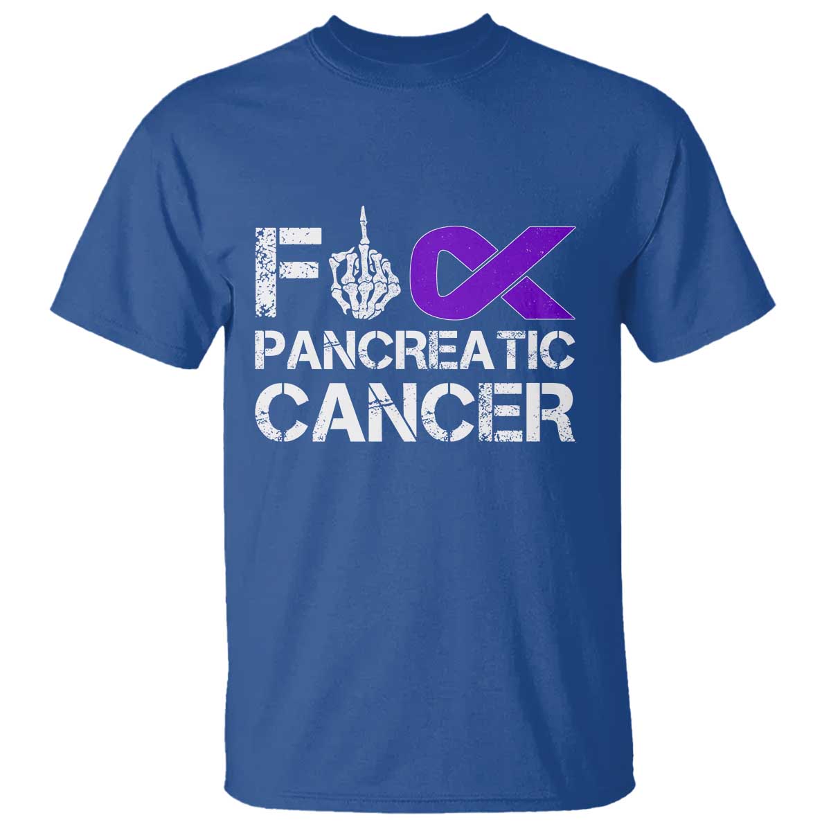 Fck Pancreatic Cancer T Shirt Purple Ribbon Skeleton Hand Graphic