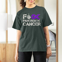 Fck Pancreatic Cancer T Shirt For Women Purple Ribbon Skeleton Hand Graphic