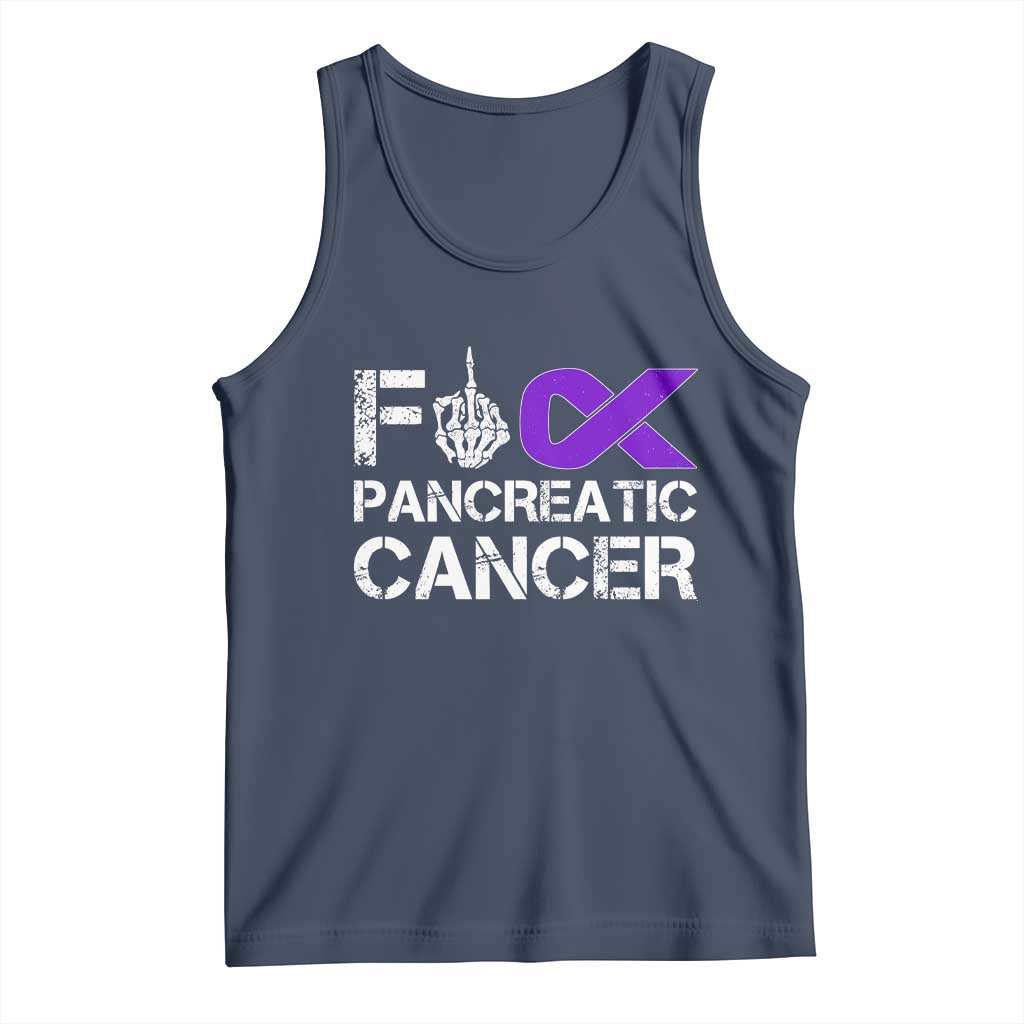 Fck Pancreatic Cancer Tank Top Purple Ribbon Skeleton Hand Graphic