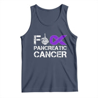 Fck Pancreatic Cancer Tank Top Purple Ribbon Skeleton Hand Graphic