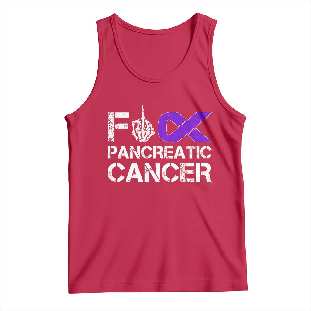 Fck Pancreatic Cancer Tank Top Purple Ribbon Skeleton Hand Graphic