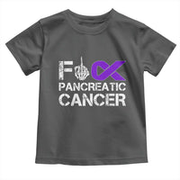 Fck Pancreatic Cancer Toddler T Shirt Purple Ribbon Skeleton Hand Graphic
