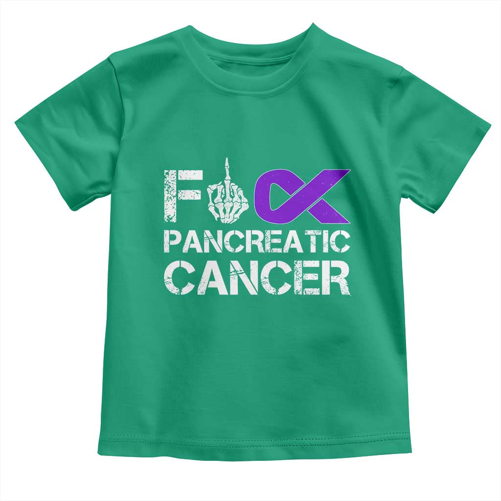 Fck Pancreatic Cancer Toddler T Shirt Purple Ribbon Skeleton Hand Graphic