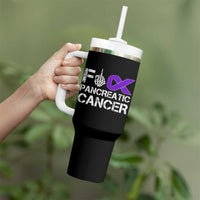 Fck Pancreatic Cancer Tumbler With Handle Purple Ribbon Skeleton Hand Graphic