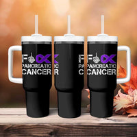 Fck Pancreatic Cancer Tumbler With Handle Purple Ribbon Skeleton Hand Graphic