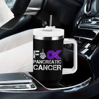 Fck Pancreatic Cancer Tumbler With Handle Purple Ribbon Skeleton Hand Graphic