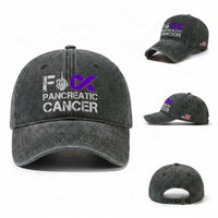 Fck Pancreatic Cancer Washed Cotton Baseball Cap Purple Ribbon Skeleton Hand Graphic