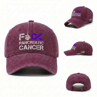 Fck Pancreatic Cancer Washed Cotton Baseball Cap Purple Ribbon Skeleton Hand Graphic