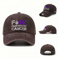 Fck Pancreatic Cancer Washed Cotton Baseball Cap Purple Ribbon Skeleton Hand Graphic