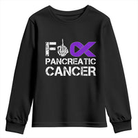 Fck Pancreatic Cancer Youth Sweatshirt Purple Ribbon Skeleton Hand Graphic