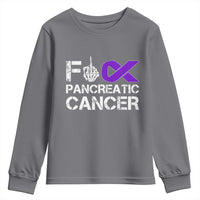 Fck Pancreatic Cancer Youth Sweatshirt Purple Ribbon Skeleton Hand Graphic