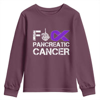Fck Pancreatic Cancer Youth Sweatshirt Purple Ribbon Skeleton Hand Graphic
